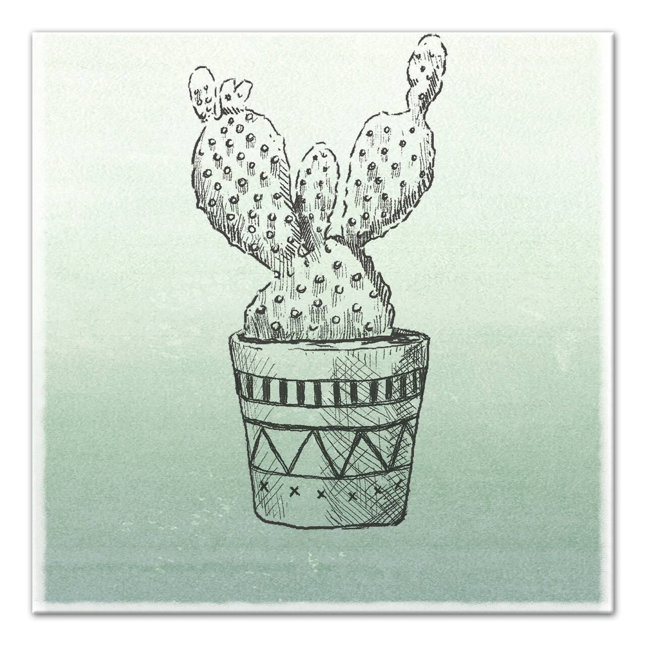 Green Single Potted Cactus 16" x 16" Canvas Wall Art